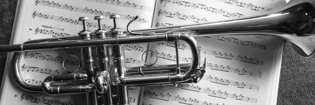 Image: C trumpet lying on sheet music
